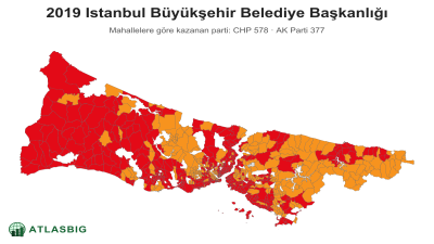 Istanbul 2019 Istanbul Büyükşehir Belediye Başkanlığı: mahallelere göre kazanan parti haritası Thumbnail