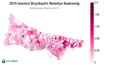 Istanbul 2019 Istanbul Büyükşehir Belediye Başkanlığı: mahallelere göre Saadet oy oranı haritası Thumbnail