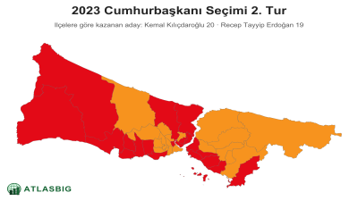 Istanbul 2023 Cumhurbaşkanı Seçimi 2. Tur: ilçelere göre kazanan aday haritası Thumbnail