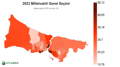 Istanbul 2023 Milletvekili Genel Seçimi: ilçelere göre CHP oy oranı haritası Thumbnail