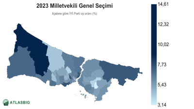 Istanbul 2023 Milletvekili Genel Seçimi: ilçelere göre İYİ Parti oy oranı haritası Thumbnail