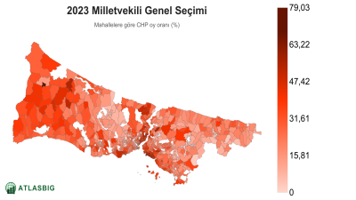 Istanbul 2023 Milletvekili Genel Seçimi: mahallelere göre CHP oy oranı haritası Thumbnail