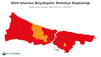 Istanbul 2024 Istanbul Büyükşehir Belediye Başkanlığı: ilçelere göre kazanan parti haritası Thumbnail