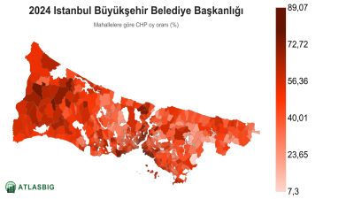 Istanbul 2024 Istanbul Büyükşehir Belediye Başkanlığı: mahallelere göre CHP oy oranı haritası Thumbnail