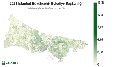 Istanbul 2024 Istanbul Büyükşehir Belediye Başkanlığı: mahallelere göre Yeniden Refah oy oranı haritası Thumbnail